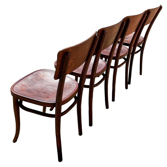 Brown Victorian Bent Oak Side Chair W/ Floral Seat by Thonet Hermanos, Set of 4 For Sale - Image 8 of 15