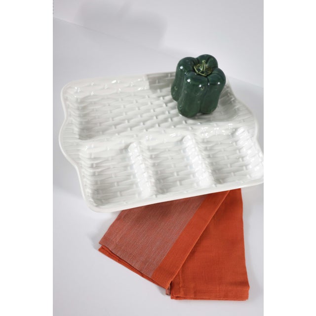 California Pottery Vintage Ceramic White Basket Weave Design Divided Tray For Sale - Image 4 of 4