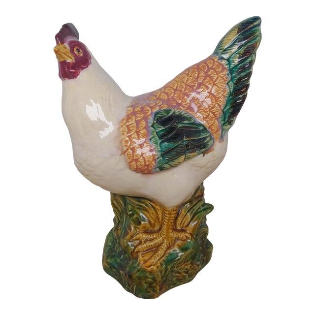 Mid 20th Century French Majolica Hen For Sale