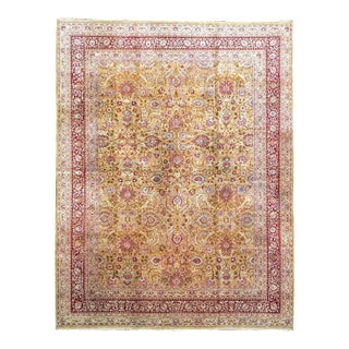 Antique Persian Semnan Wool 10x13 Gold, Red & Tan Handmade Area Rug #1142820 For Sale