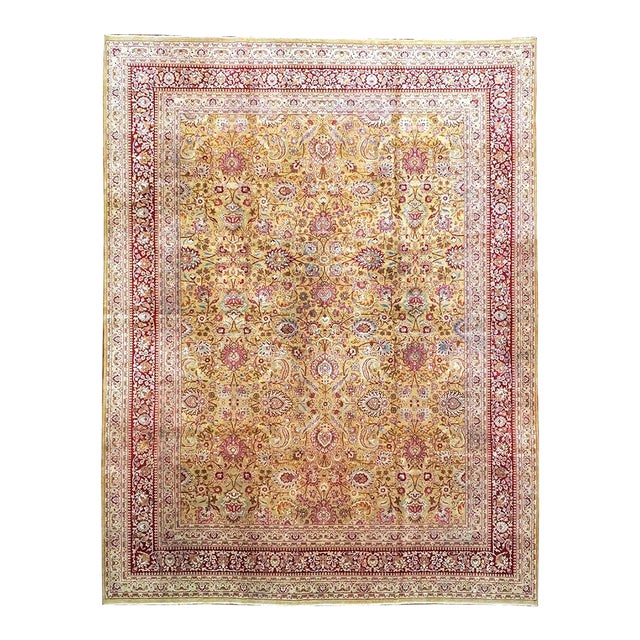 Antique Persian Semnan Wool 10x13 Gold, Red & Tan Handmade Area Rug #1142820 For Sale