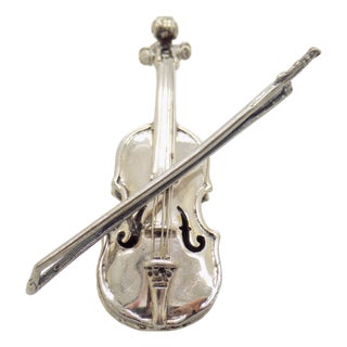 Vintage Italian Handmade Silver Violin with Arc, Tuscany, 1980s For Sale