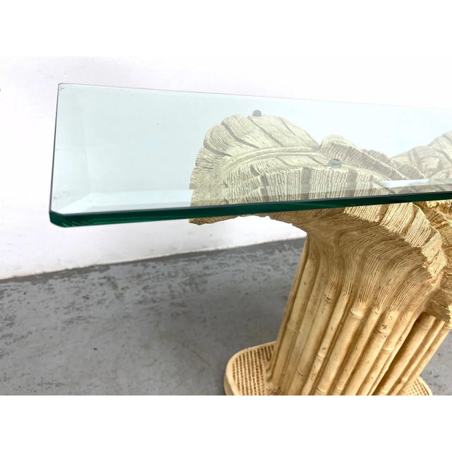 1950s Serge Roche Style Palm Leaf Console Table With Glass Top For Sale - Image 5 of 11