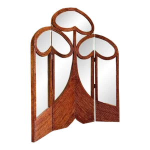 1970’s Vivai Del Sud Pencil Reed Rattan Mirrored Screen