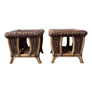 Bedside Tables in Wicker and Bamboo, Set of 2 For Sale