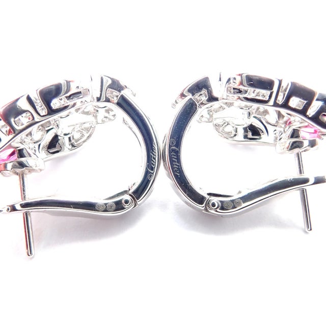 Metal Cartier Beautes Du Monde White Gold Diamond Rubellite Onyx Earrings, Pair For Sale - Image 7 of 9
