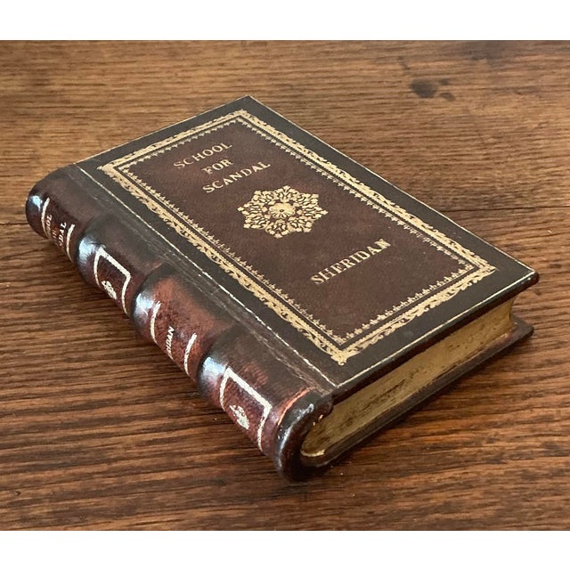Coffee Vintage Boho Leather Bound “School for Scandal” Book Box For Sale - Image 8 of 8