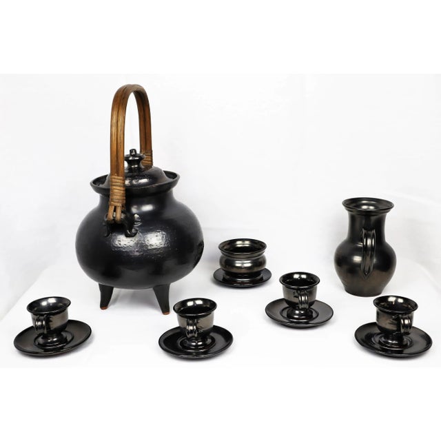 Tea Service in Black Ceramic by Jean Marais, 1980, Set of 7 For Sale - Image 4 of 13