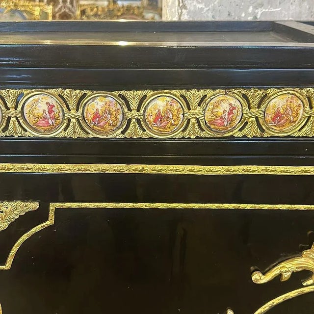 French Louis XVI Style Black Commode Furniture For Sale - Image 4 of 4