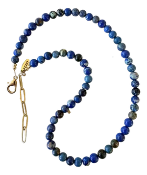 Lapis Beaded Necklace With Gold Tone Adjustable Glass