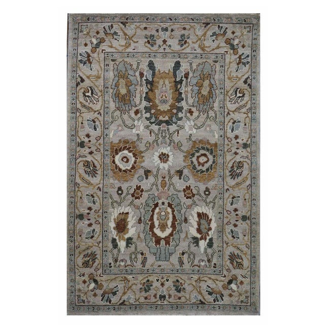 Afghan Wool Sultanabad Masters 4 x 6 Ivory, Tan & Light Blue Handmade Area Rug #1143668