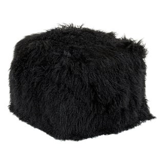 Tibetan Black Lamb Fur Pouf For Sale