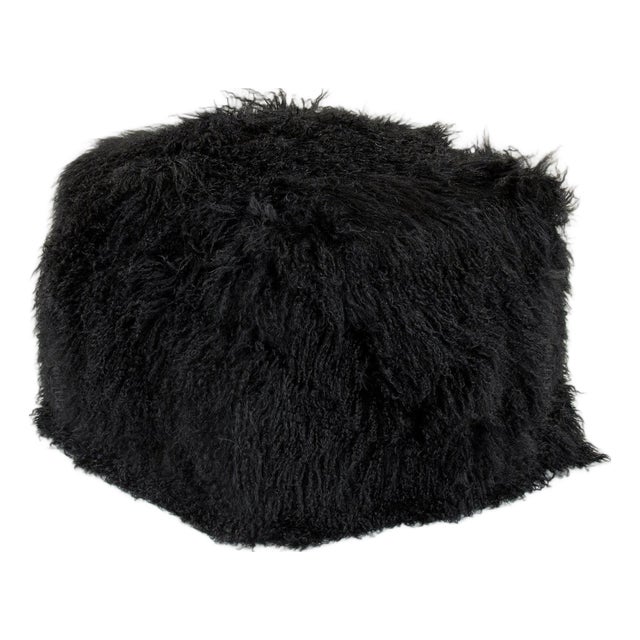 Tibetan Black Lamb Fur Pouf For Sale