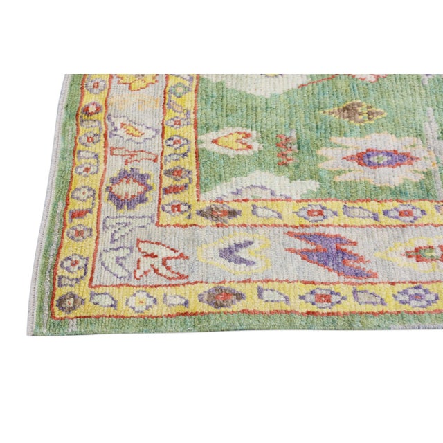 Early 21st Century Green Handwoven Wool Turkish Oushak Rug 5'4" X 7'11" For Sale In Houston - Image 6 of 9
