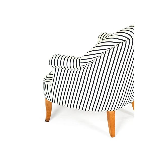 Wood Set of Crapaud Lounge Chairs in Navy Ticking For Sale - Image 7 of 11