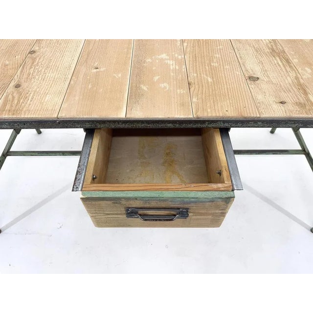 Vintage Industrial Iron and Wood Table with Drawer, 1950s For Sale - Image 11 of 12