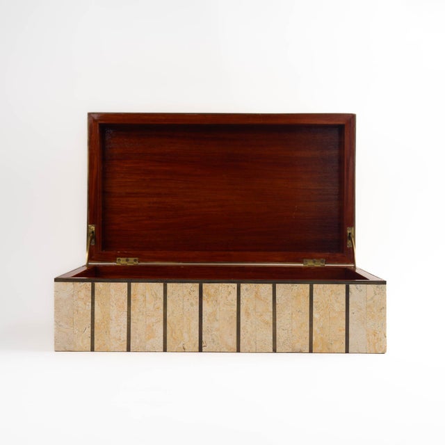Vintage Maitland Smith Tessellated Stone Jewelry Box With Brass Inlay For Sale - Image 9 of 12