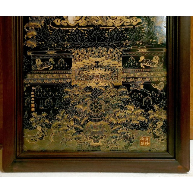 Chinese Framed Porcelain Buddhist Temple Plaque, Medicine Buddha For Sale - Image 4 of 5