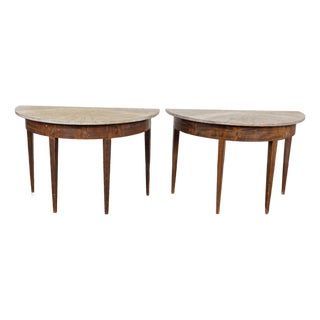 Pair, 19th Century Swedish Painted Demilune Console Tables For Sale