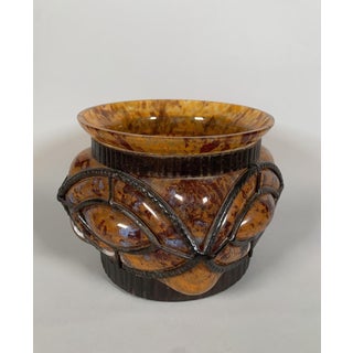 Art Deco Glass and Wrought Iron Vase, Le Lorrain, Nancy, 20th Century For Sale