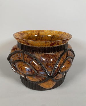 Art Deco Glass and Wrought Iron Vase, Le Lorrain, Nancy, 20th Century