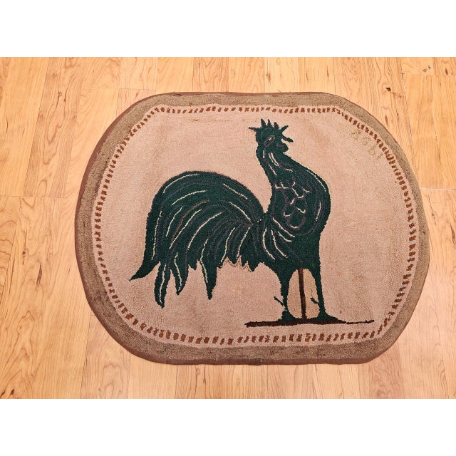 Mid 20th Century Vintage American Hand Hooked Rug, Wool & Cotton, Standing Rooster Design, 2x3 For Sale - Image 5 of 14