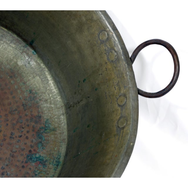 Large Antique Italian Hand-Hammered Copper Basin with Forged Iron Handles, 19th Century For Sale - Image 5 of 8