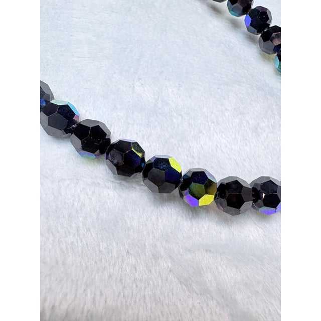 Luxury Jet‑Black Ab Czech Glass Necklace W 14k Ball Clasp • Mid‑Century European For Sale In Salt Lake City - Image 6 of 13
