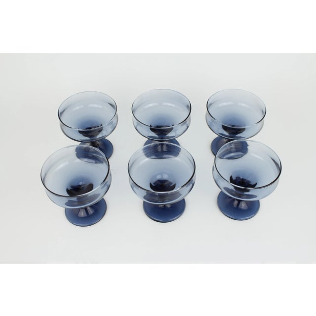 1970s Mid-Century Modern Blue Champage Coupe Glasses - Set of 6 For Sale - Image 5 of 8