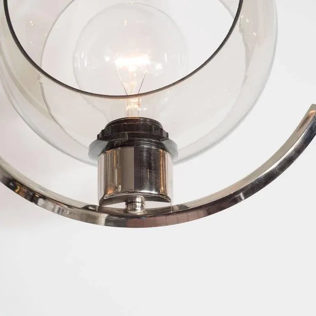 Mid-Century Modernist Concentric Design Chrome and Smoked Glass Pendant For Sale - Image 4 of 9