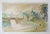 Watercolor on paper French School riverside landscape with stone bridge. Unsigned. Unframed, mounted on cardboard backing,...