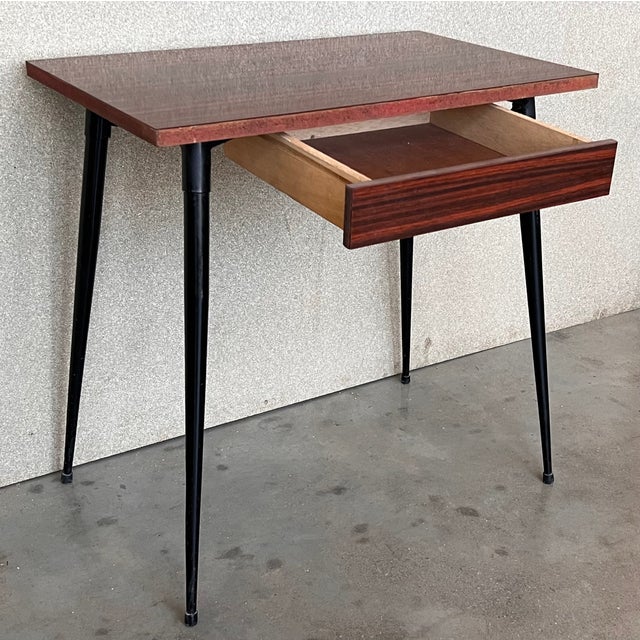 Black Mid Century Modern School Desk With Drawer and Iron Legs, 8 Pieces Available For Sale - Image 8 of 12