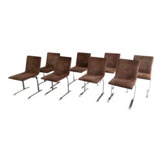 1970s Giovanni Offredi for Saporiti Italia Suede Chrome Dining Chairs- Set of 8 For Sale
