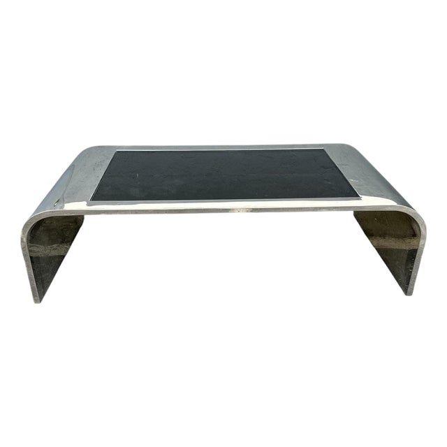 1970s Stainless Steel Waterfall Coffee Table Attributed to Pace For Sale