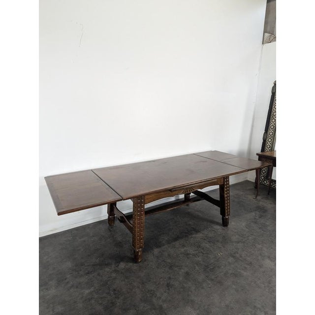 Art Deco Extendable Oak Table with Checkerboard Top in the style of Charles Dudouyt, 1930s For Sale - Image 11 of 12