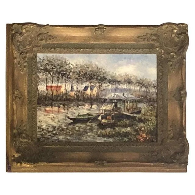 Brown Landscape River Oil on Canvas Painting Framed and Signed For Sale - Image 8 of 8
