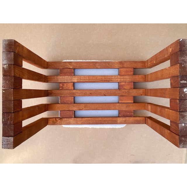 Scandinavian Modern Pine Slatted Benches With Shearling Cushions - A Pair For Sale - Image 12 of 13