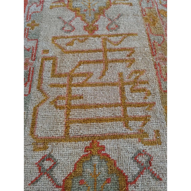 Late 19th Century Antique Oushak Carpet, Oriental Rug, Handmade Rug Saffron, Light Blue and Coral For Sale - Image 5 of 18