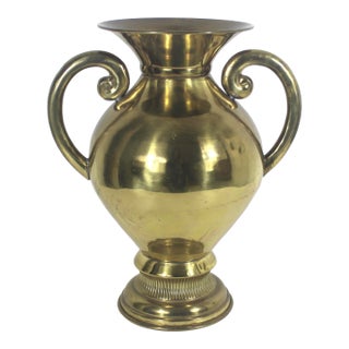 Vintage Large Brass Vase With Handles For Sale