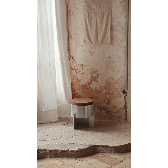 Soft Futurism Lunar Side Table in Aluminum and Walnut by Filippo Andrighetto For Sale - Image 6 of 15