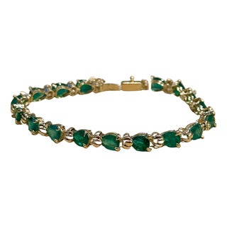 9 Carat Natural Brazil Emerald Tennis Bracelet 14 Karat Yellow Gold 7 " For Sale