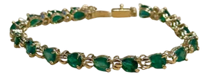 9 Carat Natural Brazil Emerald Tennis Bracelet 14 Karat Yellow Gold 7 "