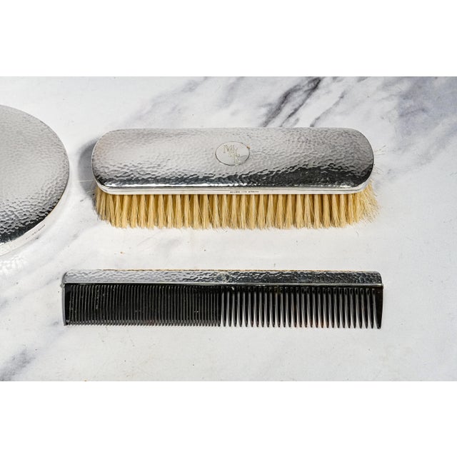 Stunning Antique Japanese Sterling Silver Vanity Set Okubo Hand Hammered Dressing Table Set Brush Comb Mirror Luxury Home Decor For Sale - Image 12 of 18