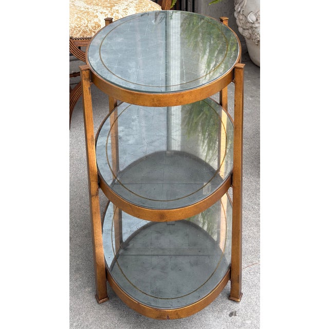2000 - 2009 Modern Three Tier Mirrored Gilt Metal Side Table For Sale - Image 5 of 5