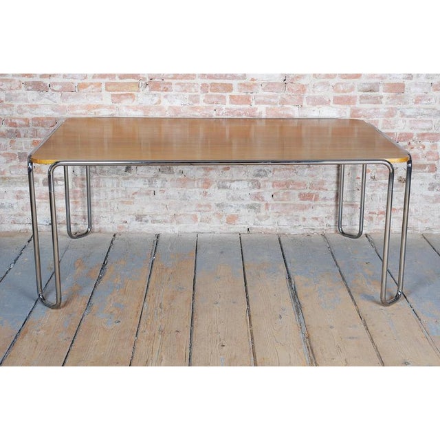 Bauhaus Dining Table, attributed to R. Slezák, Chrome, Polished Oak, Czech, 1930s For Sale - Image 15 of 18