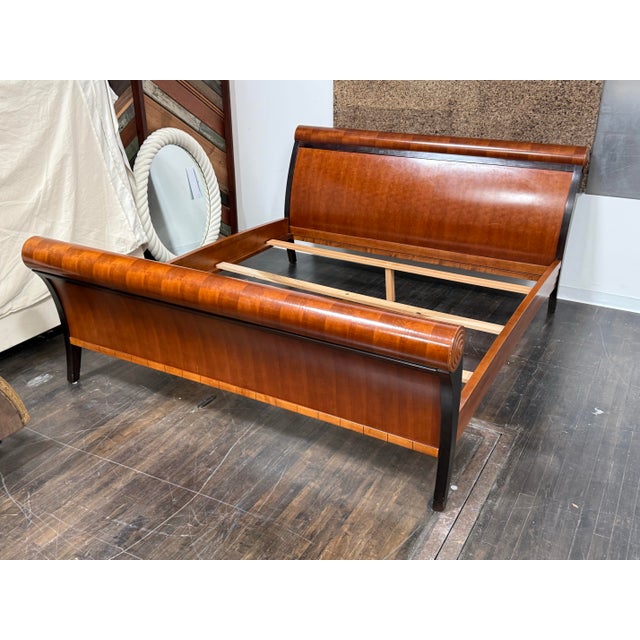 Eastern King Size Lee Weitzman Elysia Style Figured Wood Sleigh Bed Frame For Sale - Image 12 of 12