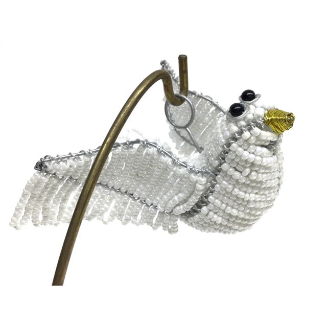 1980s Artisan Hand Beaded White Bird Hanging Ornament For Sale - Image 5 of 10