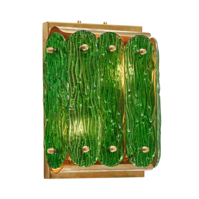 Mid-Century Modern Murano Glass Emerald Green Sconces For Sale - Image 3 of 9
