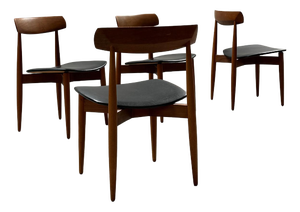 Vintage Dining Chairs in Teak and Black Leather by H.W. Klein for Bramin, Denmark, 1960s, Set of 4