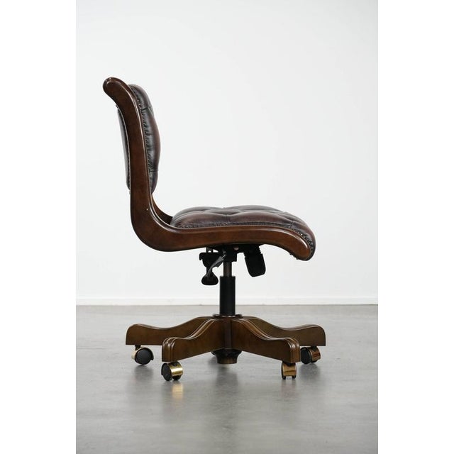 English-Style Chesterfield Swivel Office Chair in Cowhide For Sale - Image 3 of 16